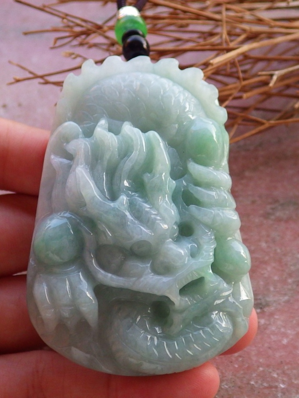 Certified Natural Green Burma Grade A Jade jadeite Dragon Pendant Necklace